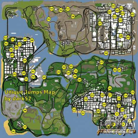 Carte des sauts uniques en GTA San Andreas