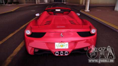 Ferrari 458 Spider (USA Plate) pour GTA Vice City