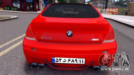 BMW M6 Iran License plate für GTA 4